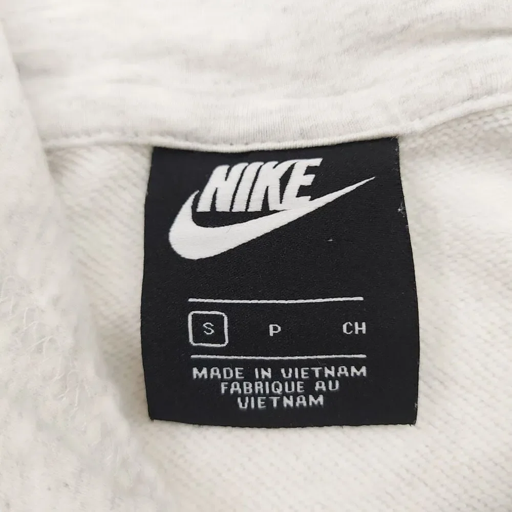 Nike Sportswear Club Fleece Pullover Hoodie Womens Small Gray White Workout Top